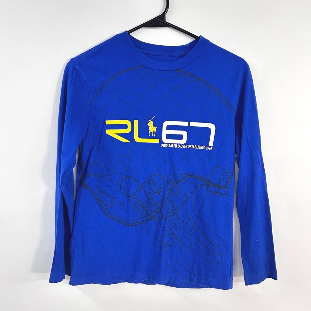 Polo Ralph Lauren RL67 Boys Medium Long Sleeve Graphic T Shirt Blue Cotton